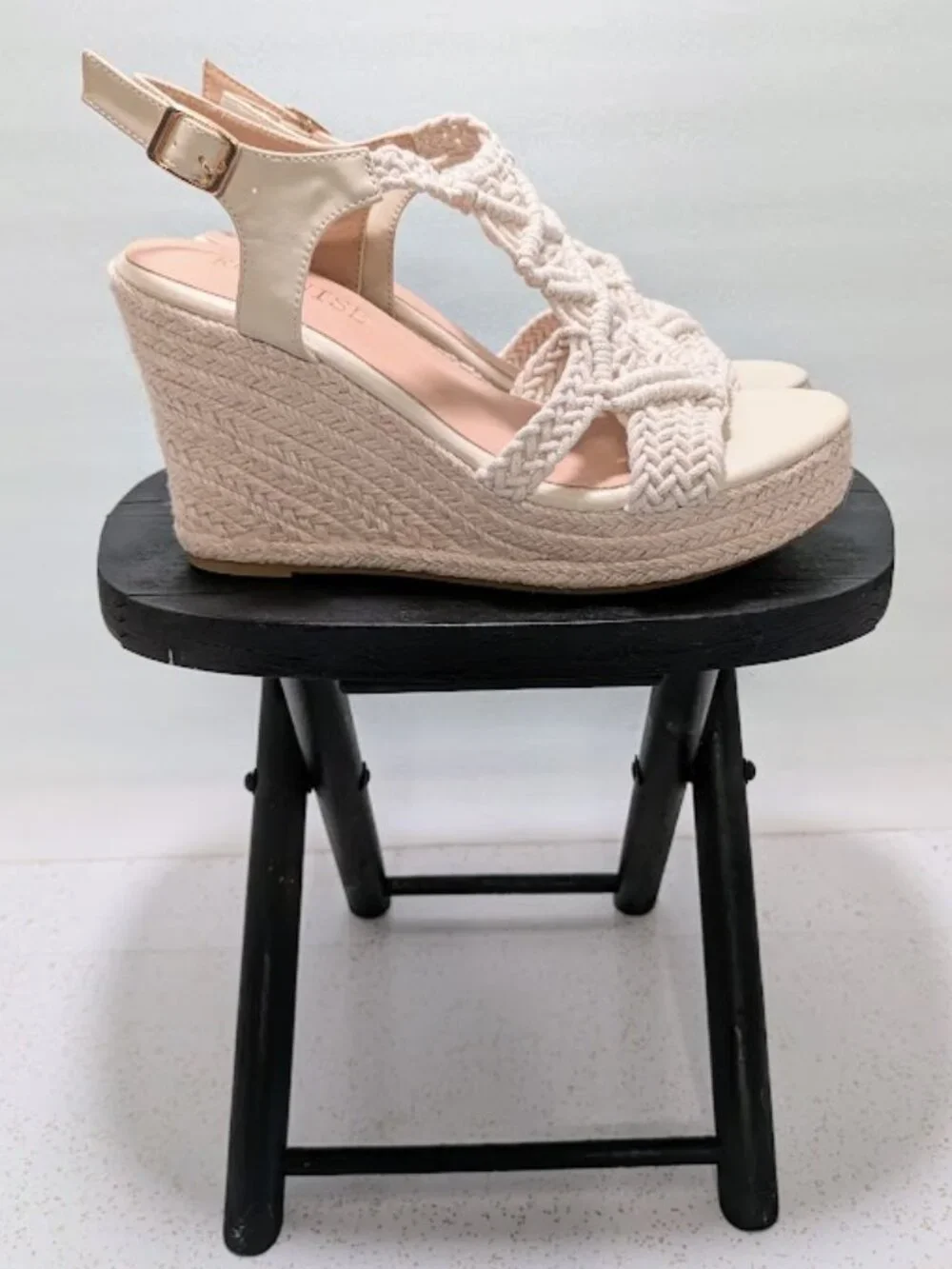 RUSAUISE Cream Macrame Espadrille Wedge Sandals Boho Crochet Platform 8.5 NWOT